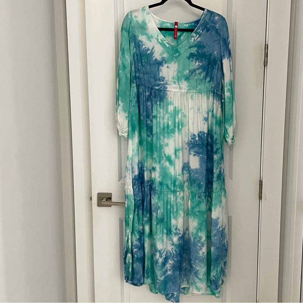 IC Collection Coastal Sea Glass Tie Dye Midi Dress Flowy Vacation Summer.   2